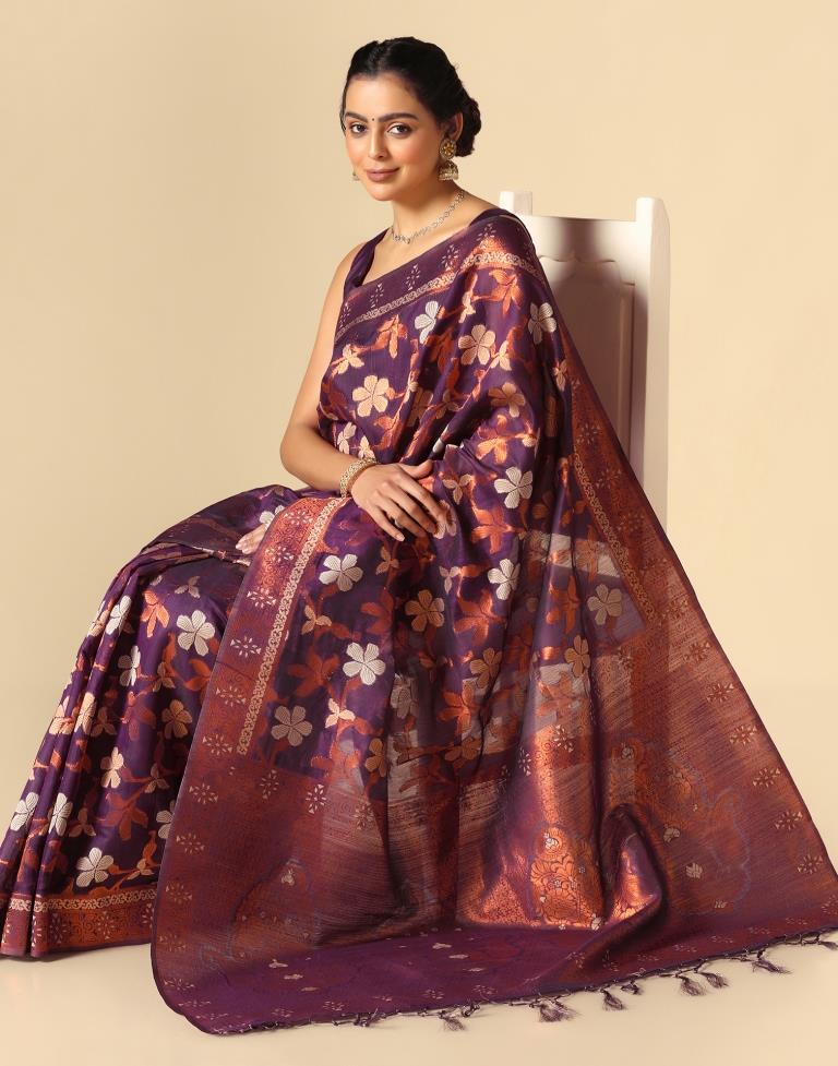 Purple Banarasi Cotton Saree | Leemboodi