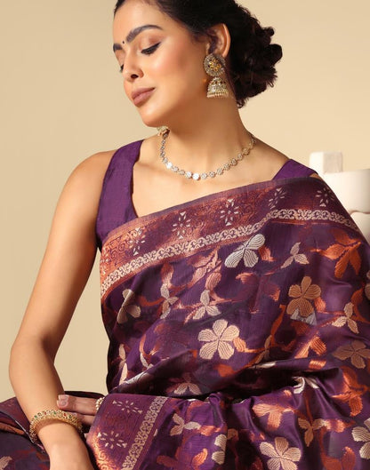 Purple Banarasi Cotton Saree | Leemboodi
