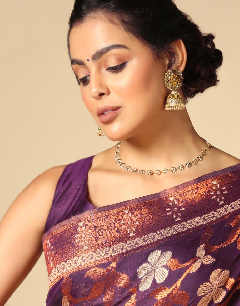 Purple Banarasi Cotton Saree | Leemboodi