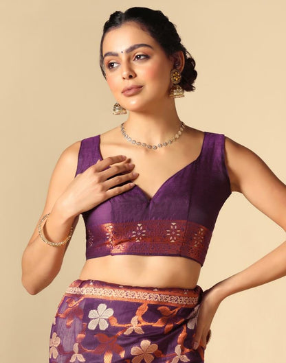 Purple Banarasi Cotton Saree | Leemboodi