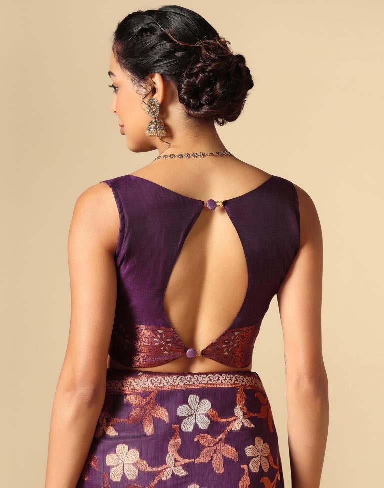 Purple Banarasi Cotton Saree | Leemboodi
