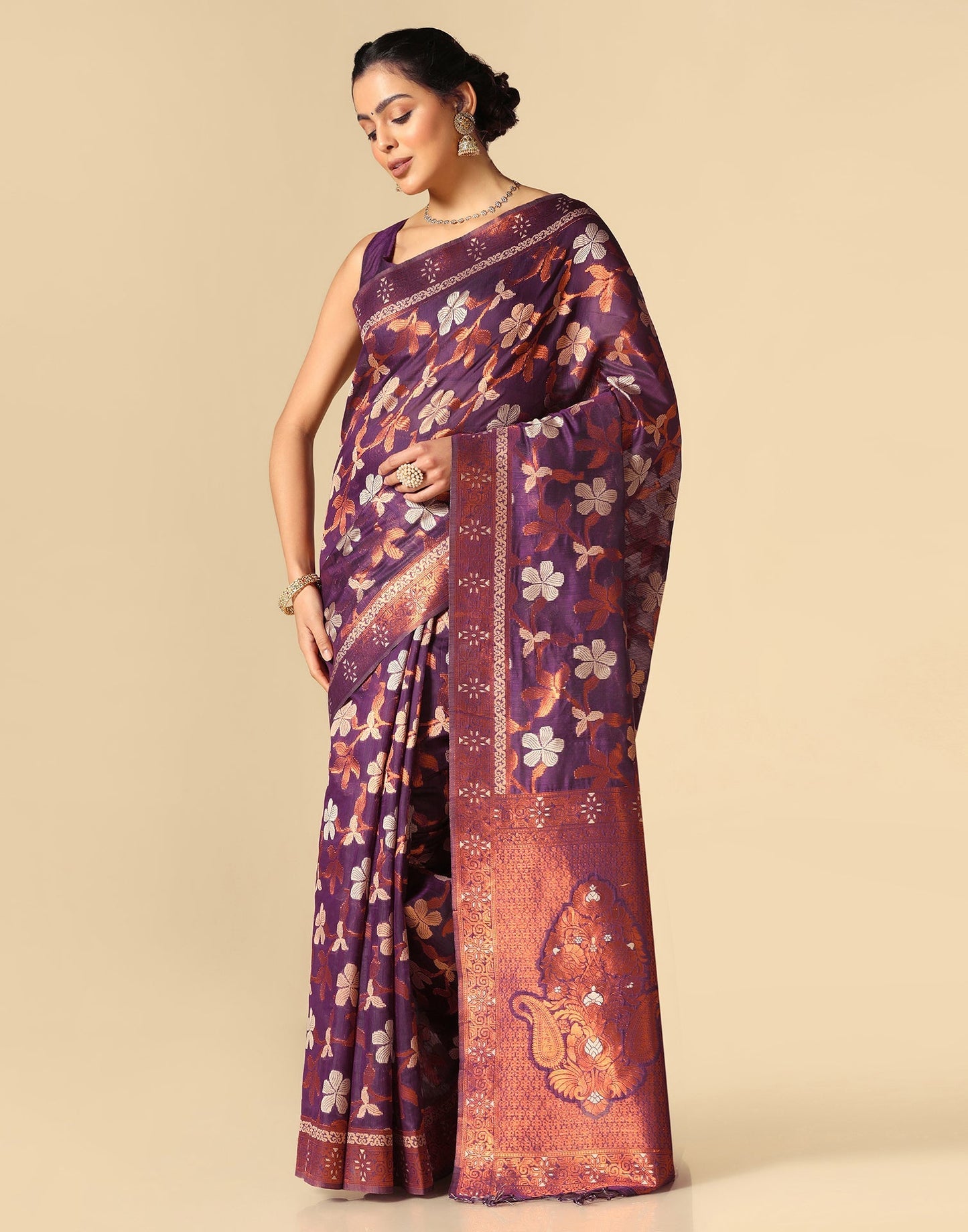 Purple Banarasi Cotton Saree | Leemboodi