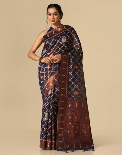 Dark Blue Banarasi Cotton Saree | Leemboodi