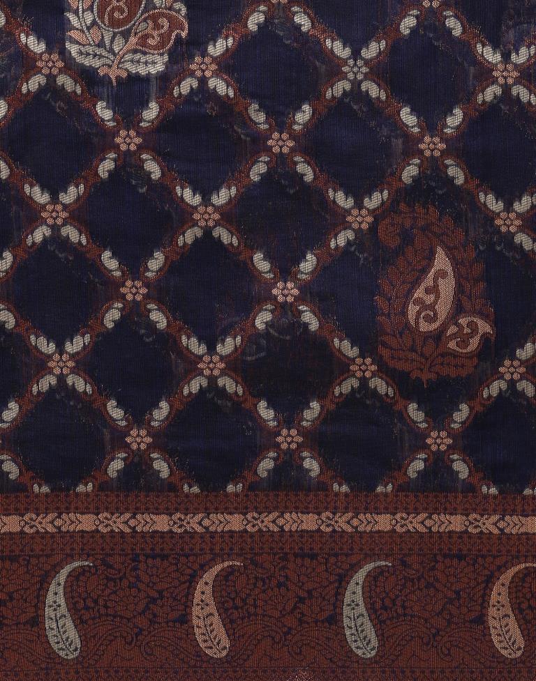 Dark Blue Banarasi Cotton Saree | Leemboodi