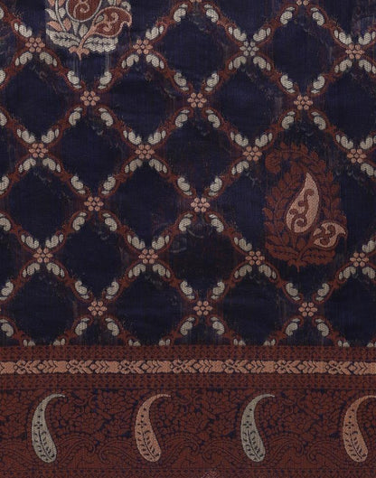 Dark Blue Banarasi Cotton Saree | Leemboodi