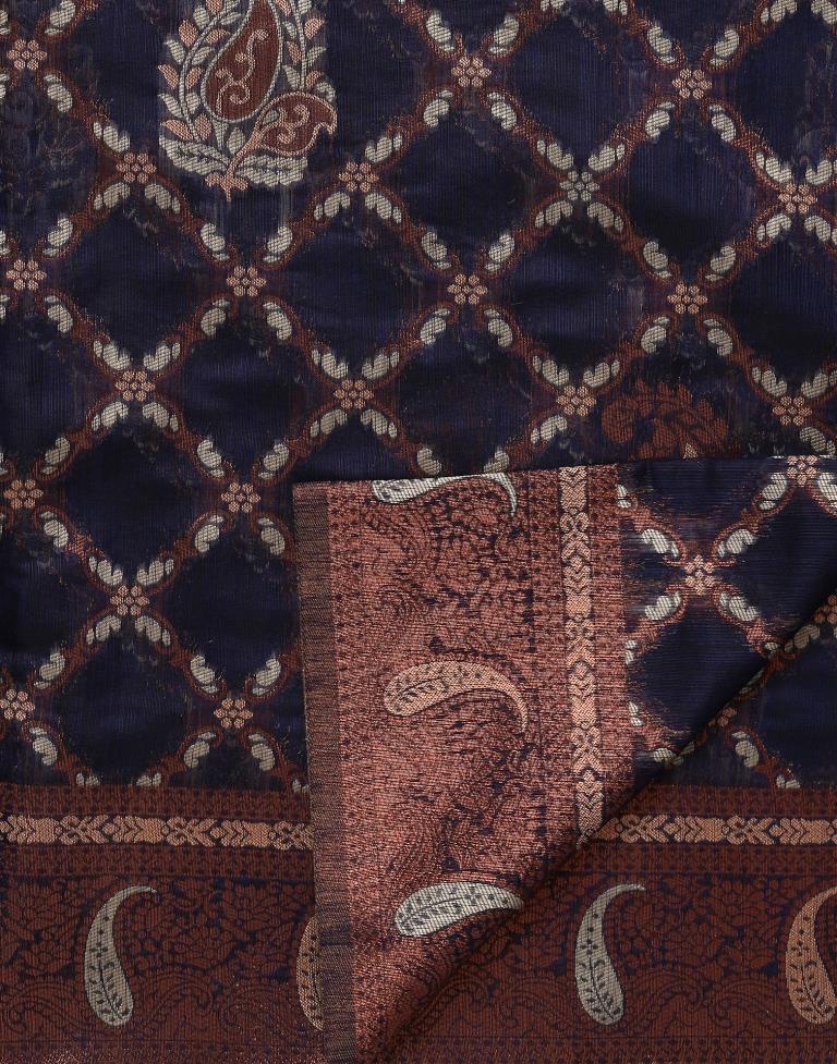 Dark Blue Banarasi Cotton Saree | Leemboodi