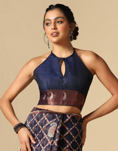 Dark Blue Banarasi Cotton Saree | Leemboodi