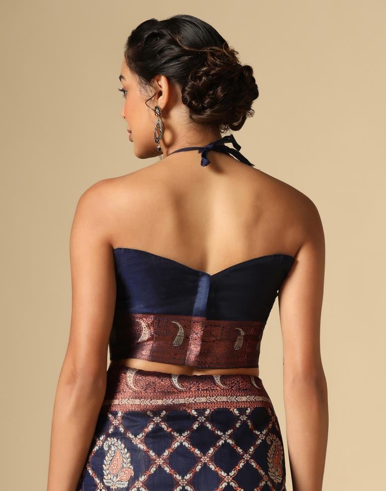 Dark Blue Banarasi Cotton Saree | Leemboodi