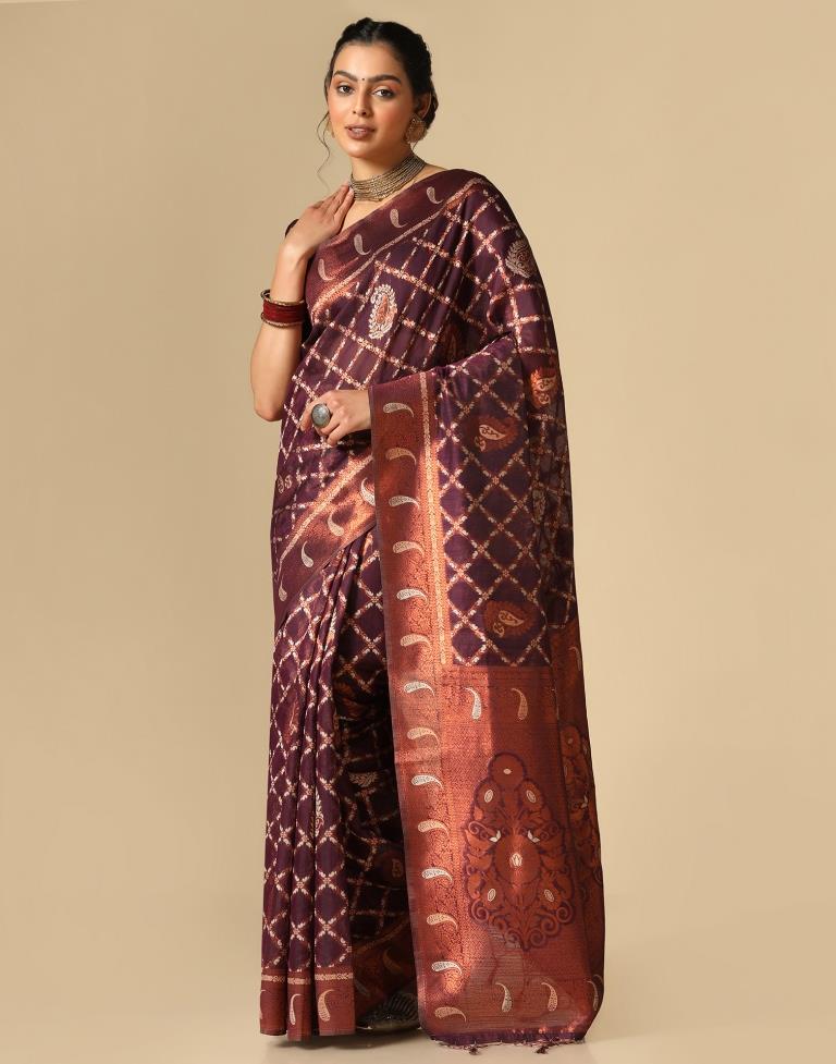 Purple Banarasi Cotton Saree | Leemboodi