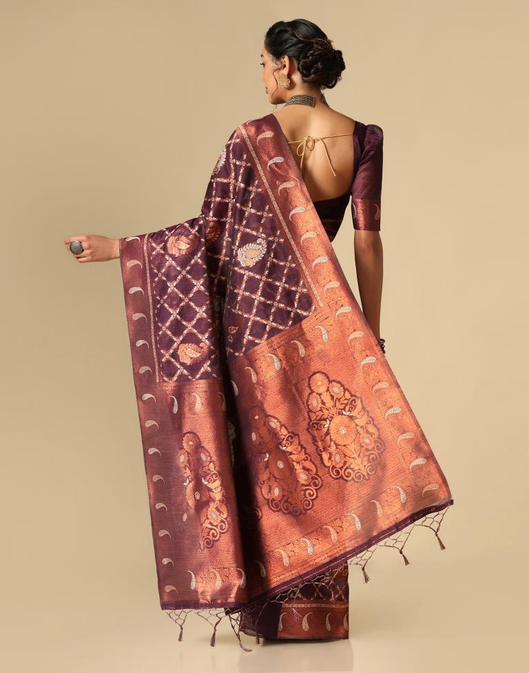 Purple Banarasi Cotton Saree | Leemboodi