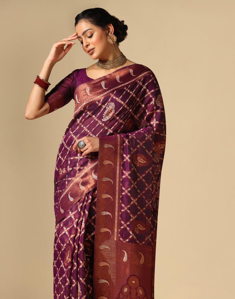 Purple Banarasi Cotton Saree | Leemboodi