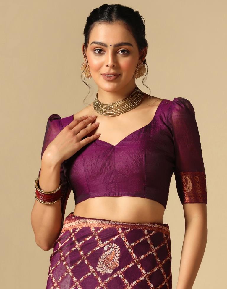 Purple Banarasi Cotton Saree | Leemboodi