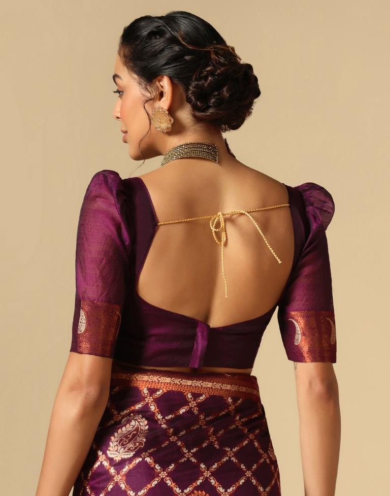 Purple Banarasi Cotton Saree | Leemboodi