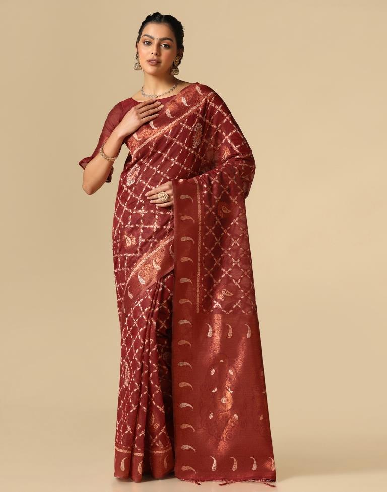 Red Banarasi Cotton Saree | Leemboodi