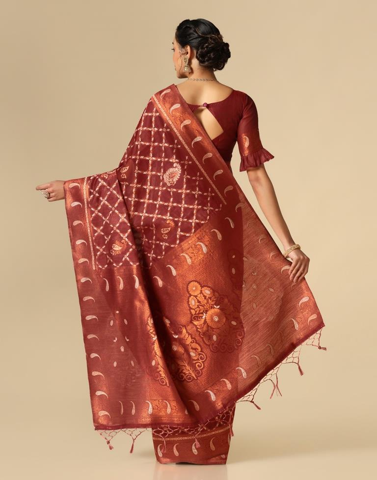 Red Banarasi Cotton Saree | Leemboodi