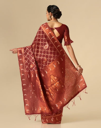 Red Banarasi Cotton Saree | Leemboodi