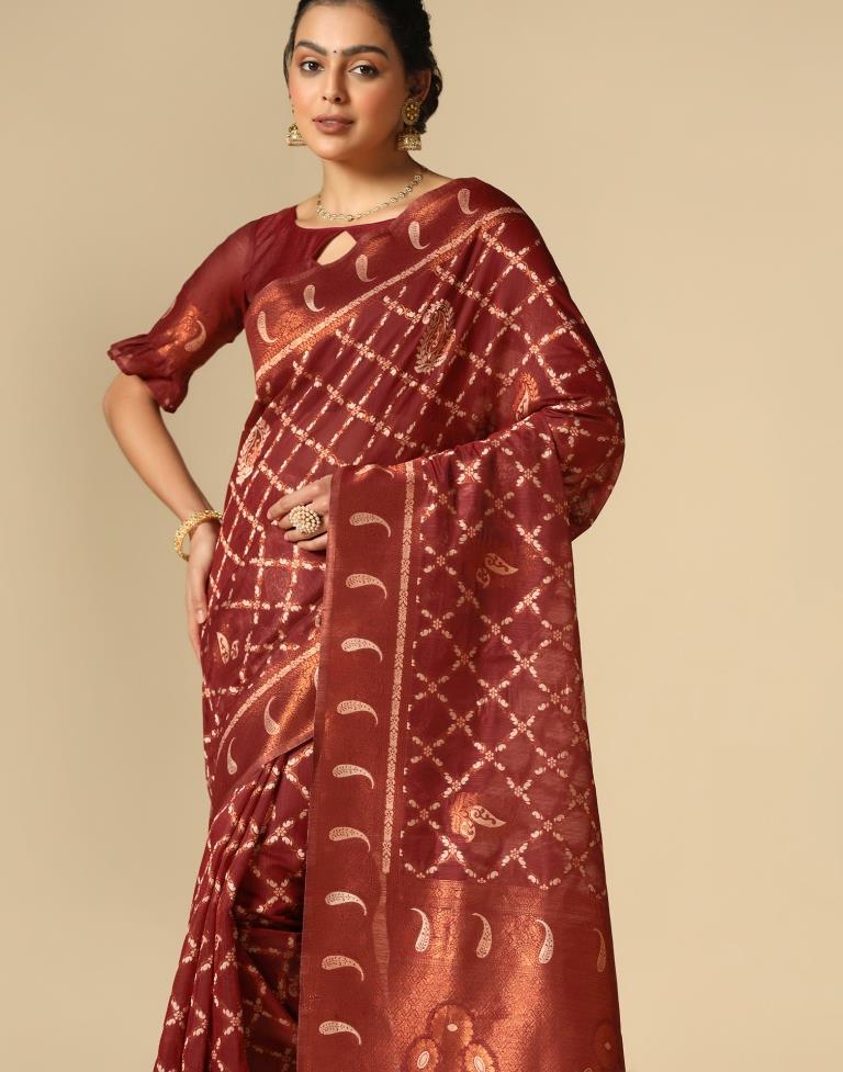 Red Banarasi Cotton Saree | Leemboodi