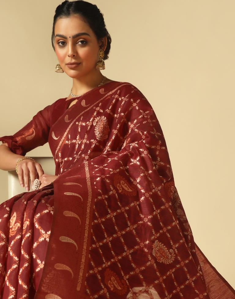 Red Banarasi Cotton Saree | Leemboodi