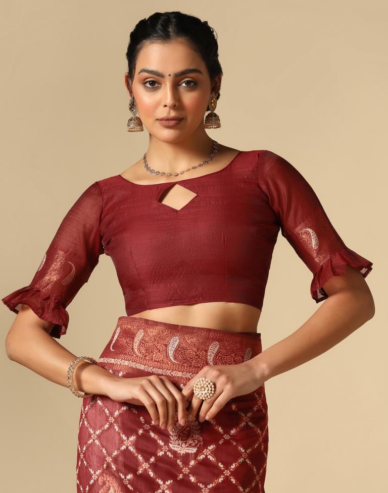 Red Banarasi Cotton Saree | Leemboodi