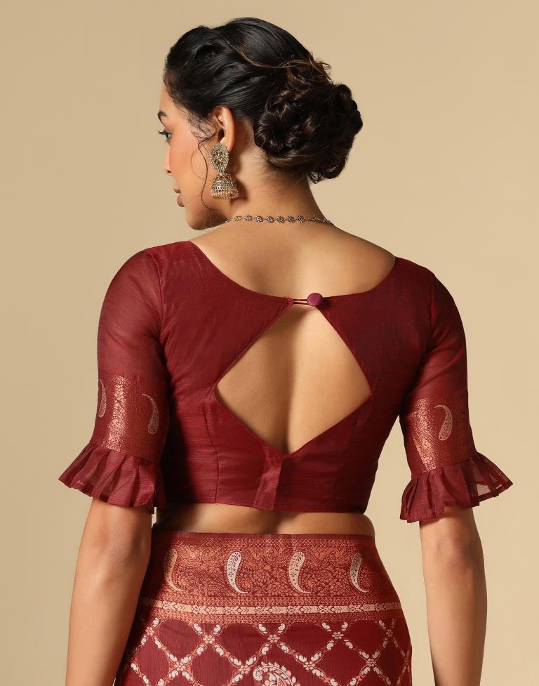 Red Banarasi Cotton Saree | Leemboodi