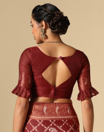 Red Banarasi Cotton Saree | Leemboodi