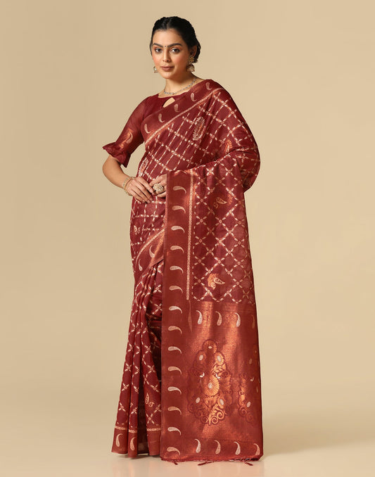 Red Banarasi Cotton Saree | Leemboodi