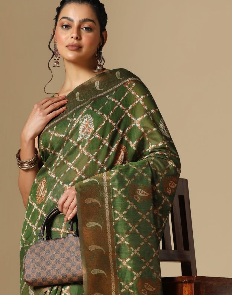 Olive Green Banarasi Cotton Saree | Leemboodi