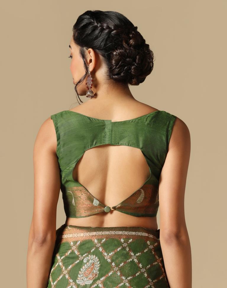 Olive Green Banarasi Cotton Saree | Leemboodi