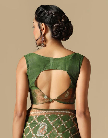 Olive Green Banarasi Cotton Saree | Leemboodi