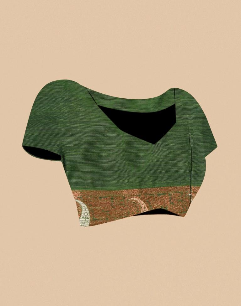 Olive Green Banarasi Cotton Saree | Leemboodi