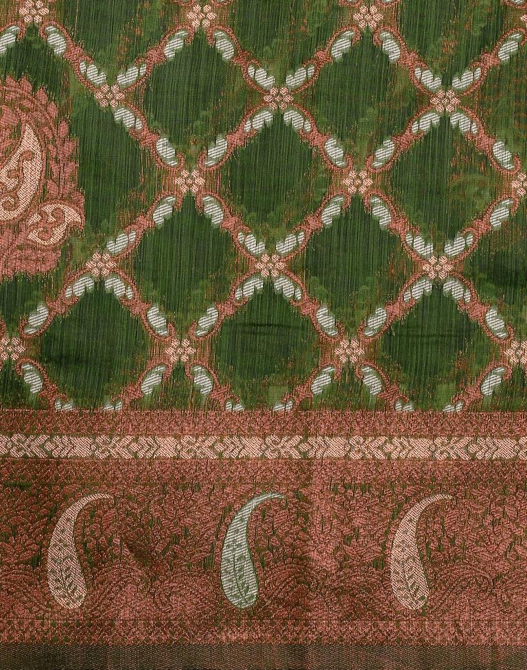 Olive Green Banarasi Cotton Saree | Leemboodi