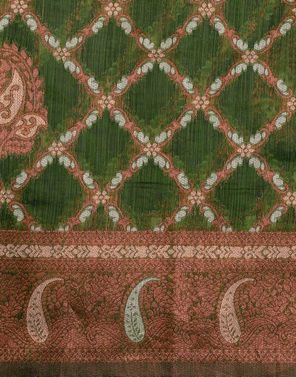 Olive Green Banarasi Cotton Saree | Leemboodi