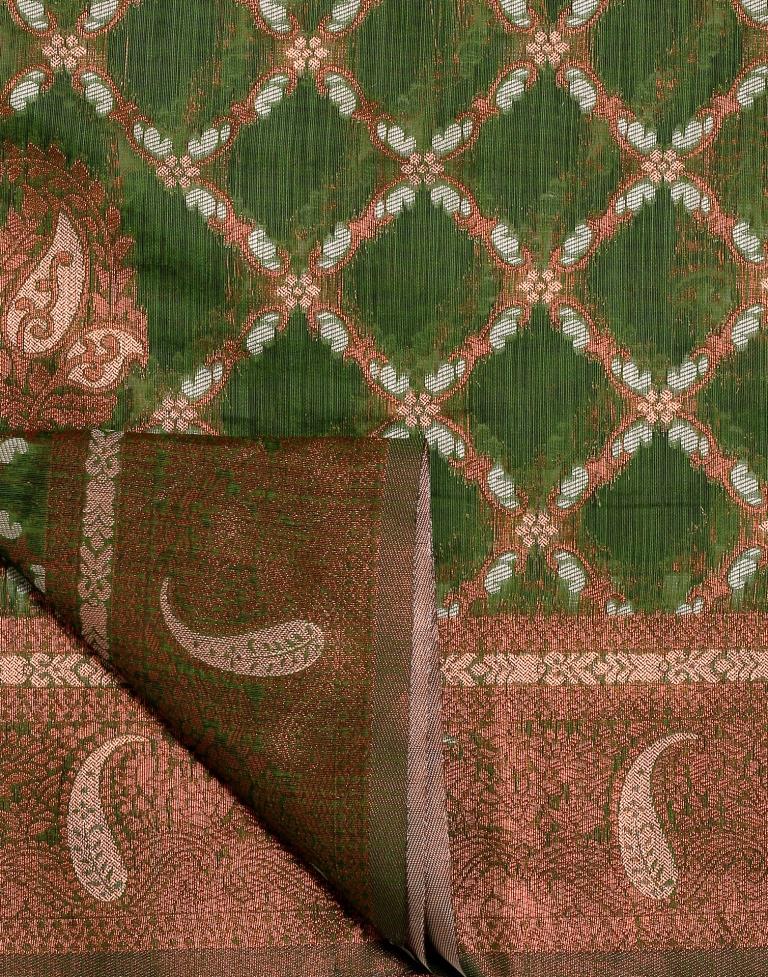 Olive Green Banarasi Cotton Saree | Leemboodi