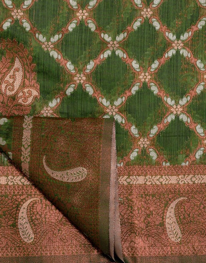 Olive Green Banarasi Cotton Saree | Leemboodi