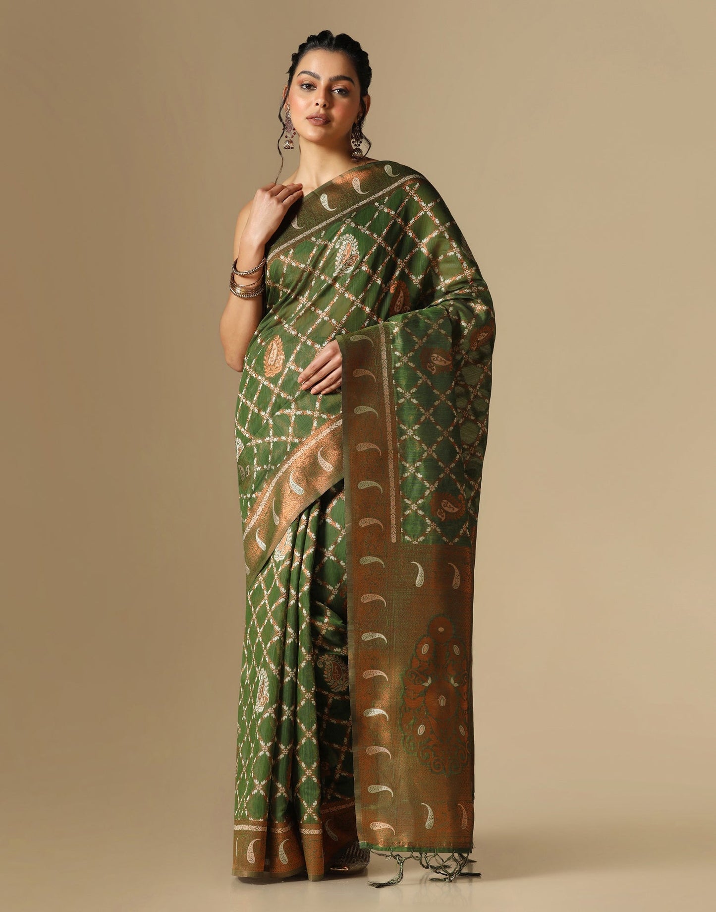 Olive Green Banarasi Cotton Saree | Leemboodi