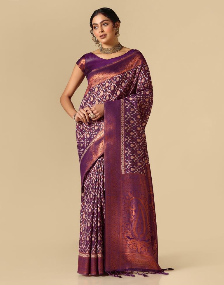 Purple Banarasi Cotton Saree | Leemboodi