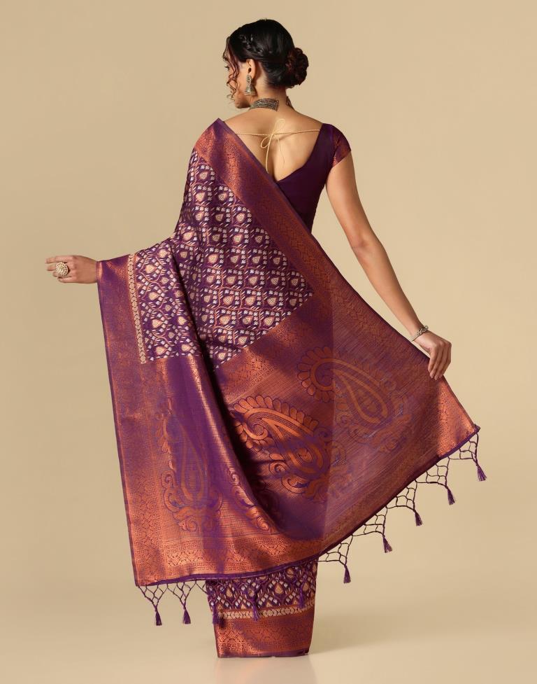 Purple Banarasi Cotton Saree | Leemboodi