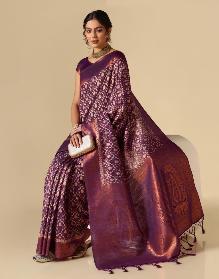 Purple Banarasi Cotton Saree | Leemboodi
