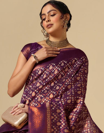 Purple Banarasi Cotton Saree | Leemboodi