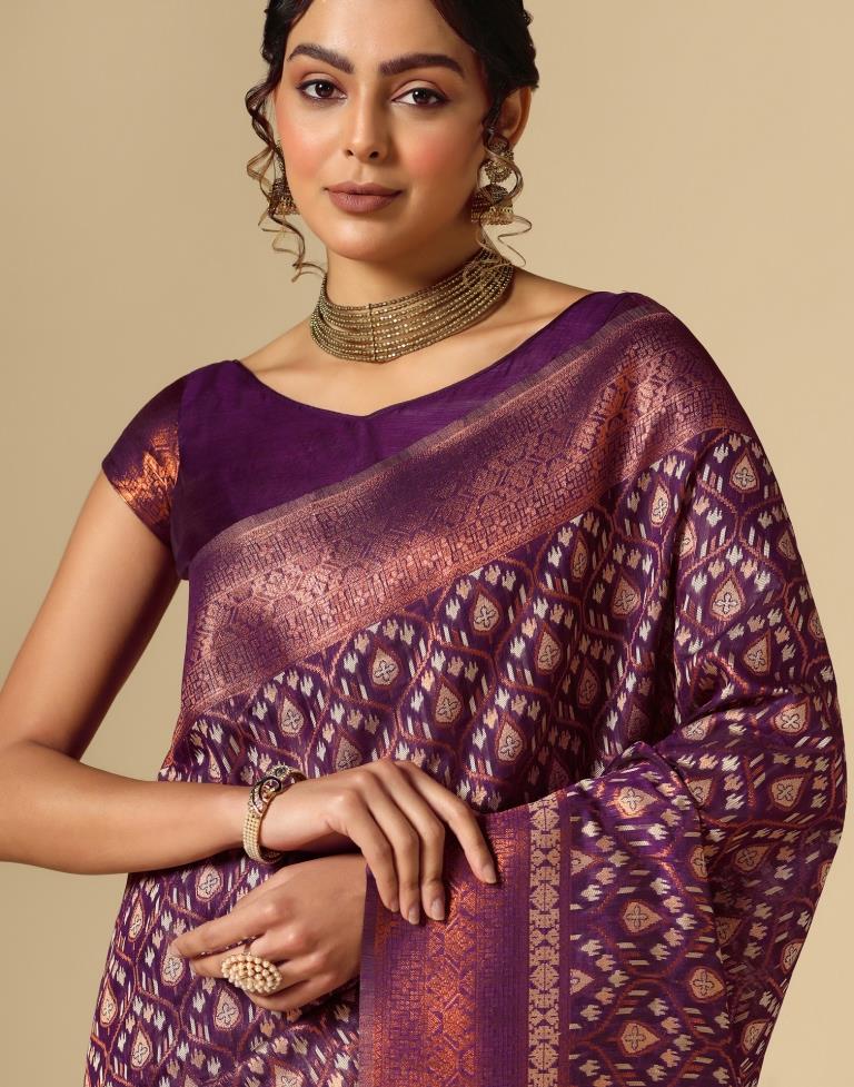 Purple Banarasi Cotton Saree | Leemboodi