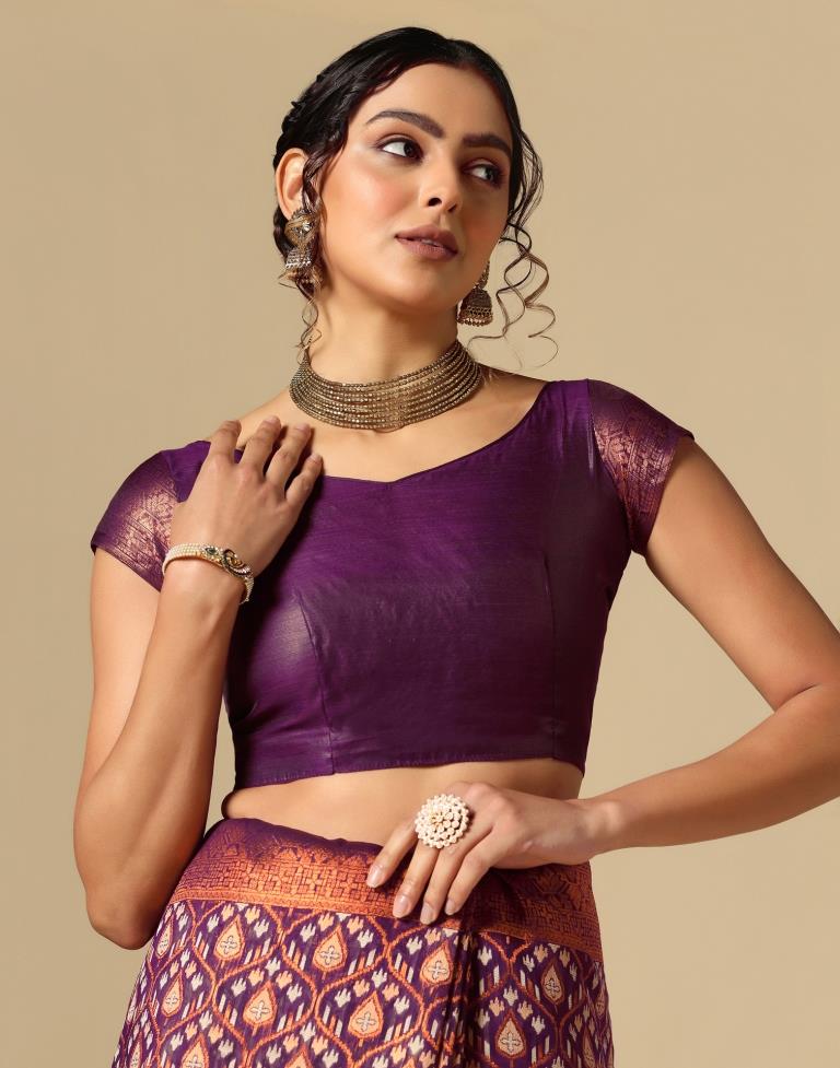 Purple Banarasi Cotton Saree | Leemboodi