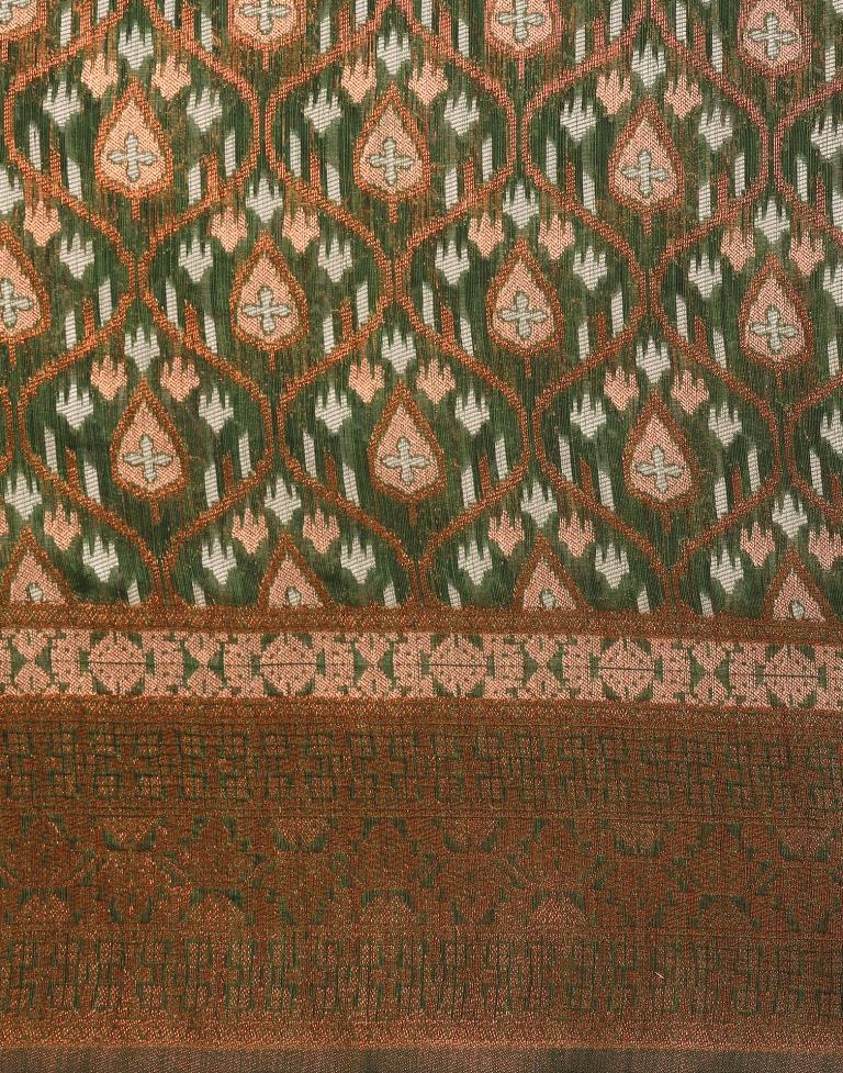 Olive Green Banarasi Cotton Saree | Leemboodi