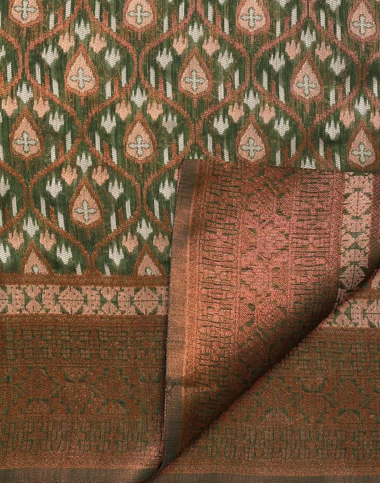 Olive Green Banarasi Cotton Saree | Leemboodi