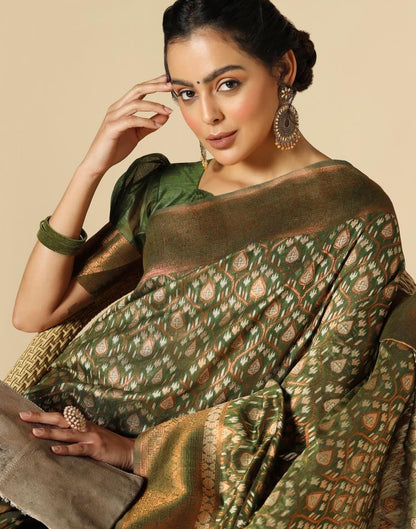 Olive Green Banarasi Cotton Saree | Leemboodi
