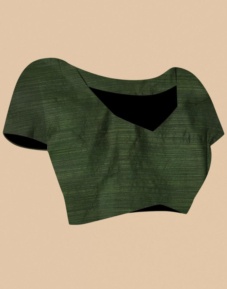 Olive Green Banarasi Cotton Saree | Leemboodi