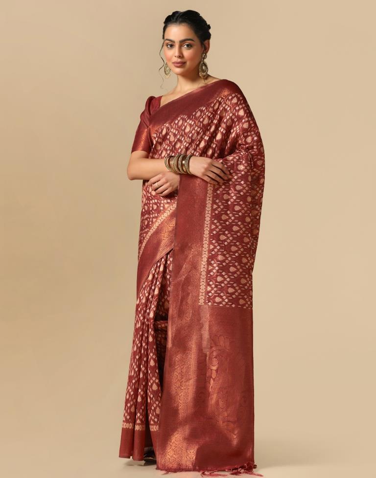 Red Banarasi Cotton Saree | Leemboodi