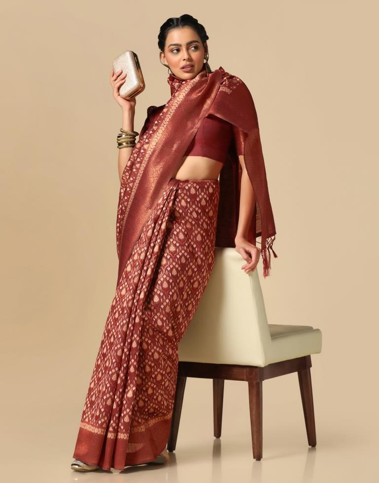 Red Banarasi Cotton Saree | Leemboodi