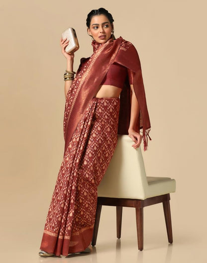 Red Banarasi Cotton Saree | Leemboodi