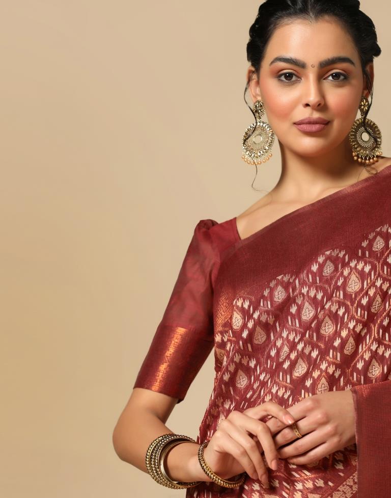 Red Banarasi Cotton Saree | Leemboodi