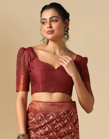 Red Banarasi Cotton Saree | Leemboodi